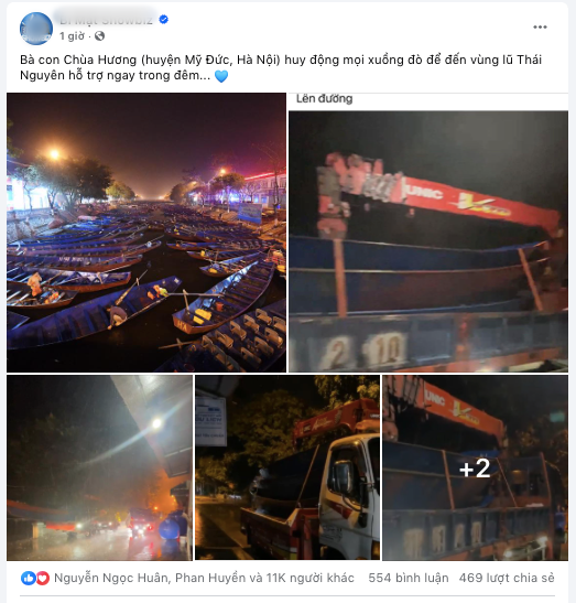 Người dân chùa Hương huy động thuyền đò hỗ trợ vùng lũ Thái Nguyên - Ảnh 1.