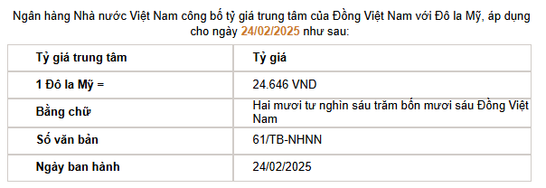 Giá USD hôm nay 24/2: Tỷ giá trung tâm giảm 16 đồng phiên đầu tuần- Ảnh 2.