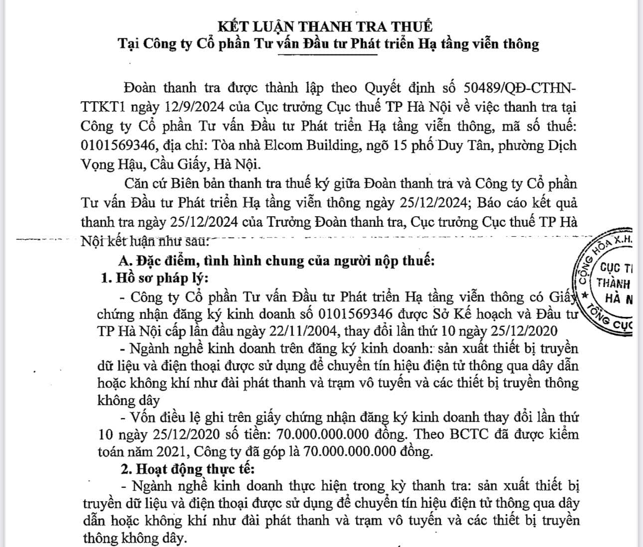 Vi phạm loạt quy định về thuế, Hạ tầng Viễn Thông bị phạt truy thu hơn 950 triệu đồng - Ảnh 1.