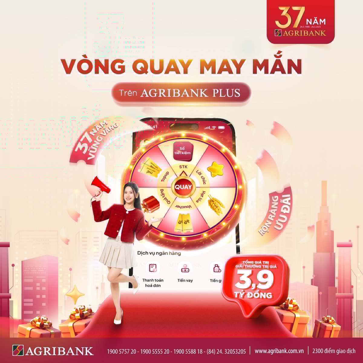 Mừng sinh nhật 37 năm Agribank: Quay số may mắn, rinh sổ tiết kiệm 5 triệu đồng  - Ảnh 1.