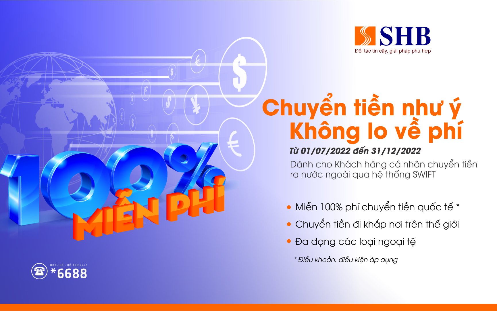 Miễn phí chuyển tiền quốc tế cùng SHB