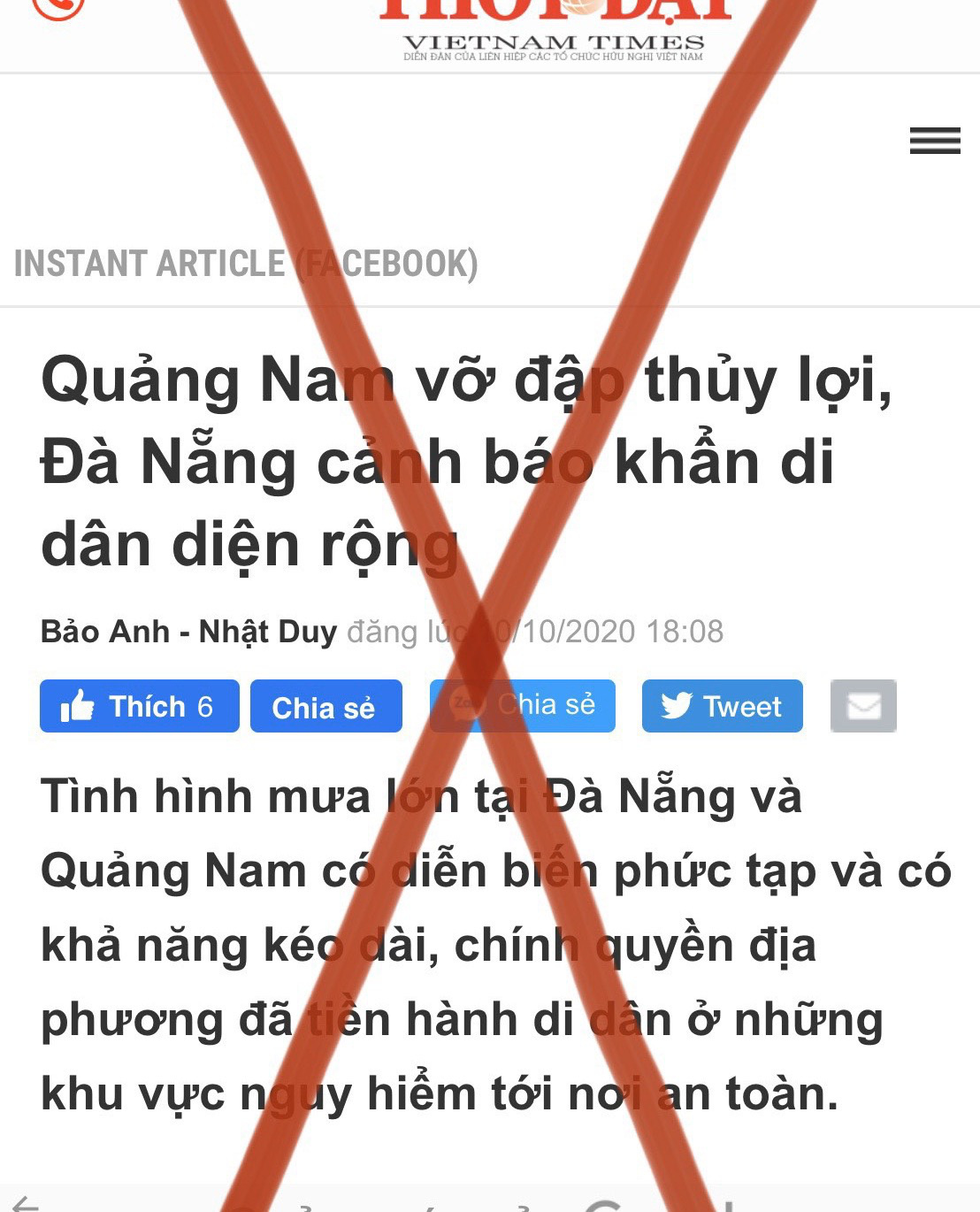 Bác bỏ tin Quảng Nam vỡ đập, Đà Nẵng phải di dân trên diện rộng - Ảnh 1.