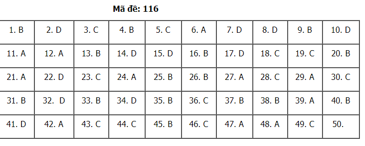 Đáp án đề thi Toán tốt nghiệp THPT 2020 - mã đề 116 - Ảnh 1.
