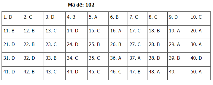 Đáp án đề thi Toán tốt nghiệp THPT 2020 - mã đề 102 - Ảnh 1.