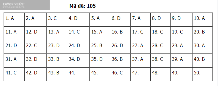 Đáp án đề thi Toán tốt nghiệp THPT 2020 - mã đề 105 - Ảnh 1.