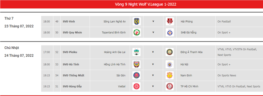 Lịch phát sóng trực tiếp vòng 9 V.League 2022: SLNA đòi lại ngôi đầu? - Ảnh 2.