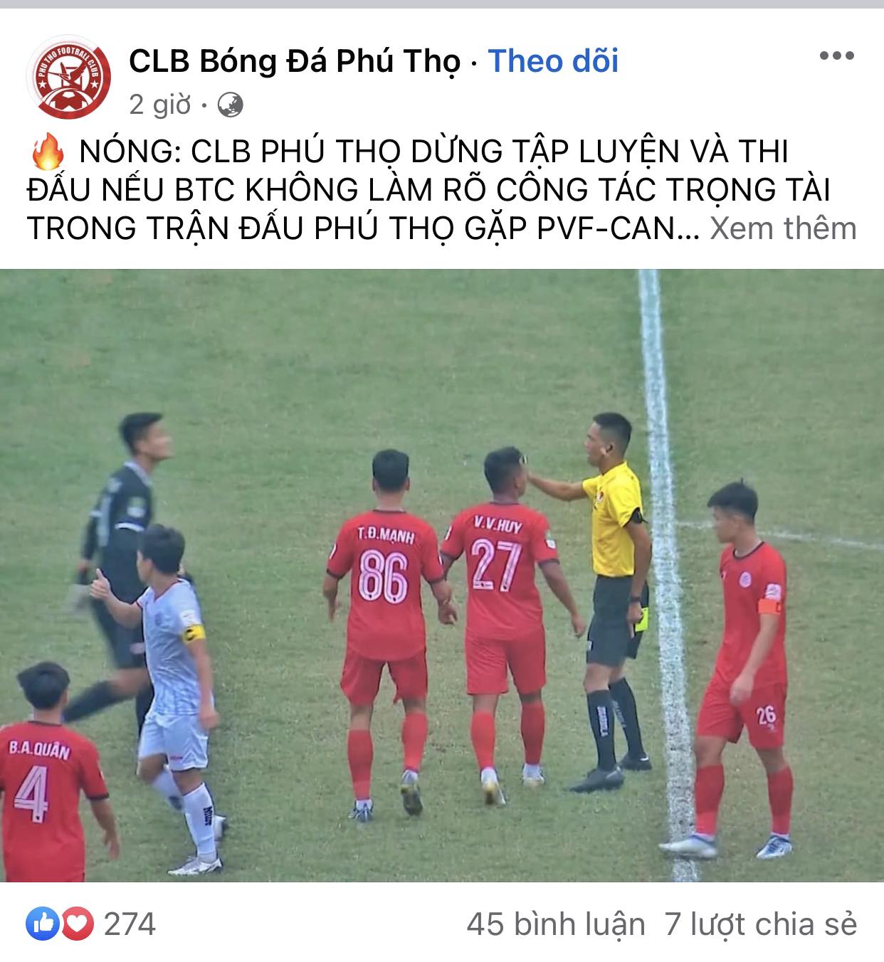 CLB Phú Thọ “doạ” bỏ giải Hạng Nhất vì... trọng tài - Ảnh 2.