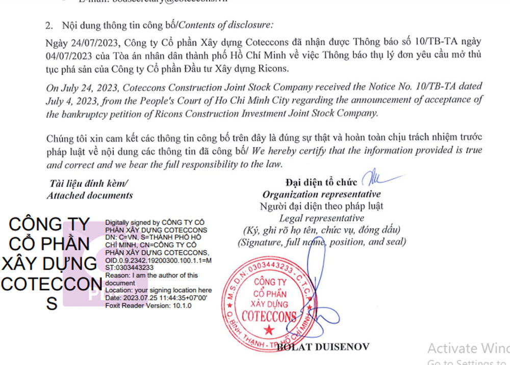 Ricons nộp đơn yêu cầu Coteccons &quot;mở thủ tục phá sản&quot; giữa lúc cao điểm cạnh tranh gói thầu Long Thành - Ảnh 2.