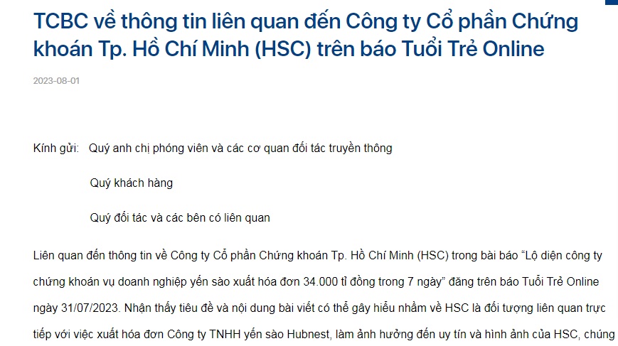 Chứng khoán HSC chính thức lên tiếng sau vụ doanh nghiệp yến sào xuất hóa đơn tới 34.000 tỷ đồng - Ảnh 3.