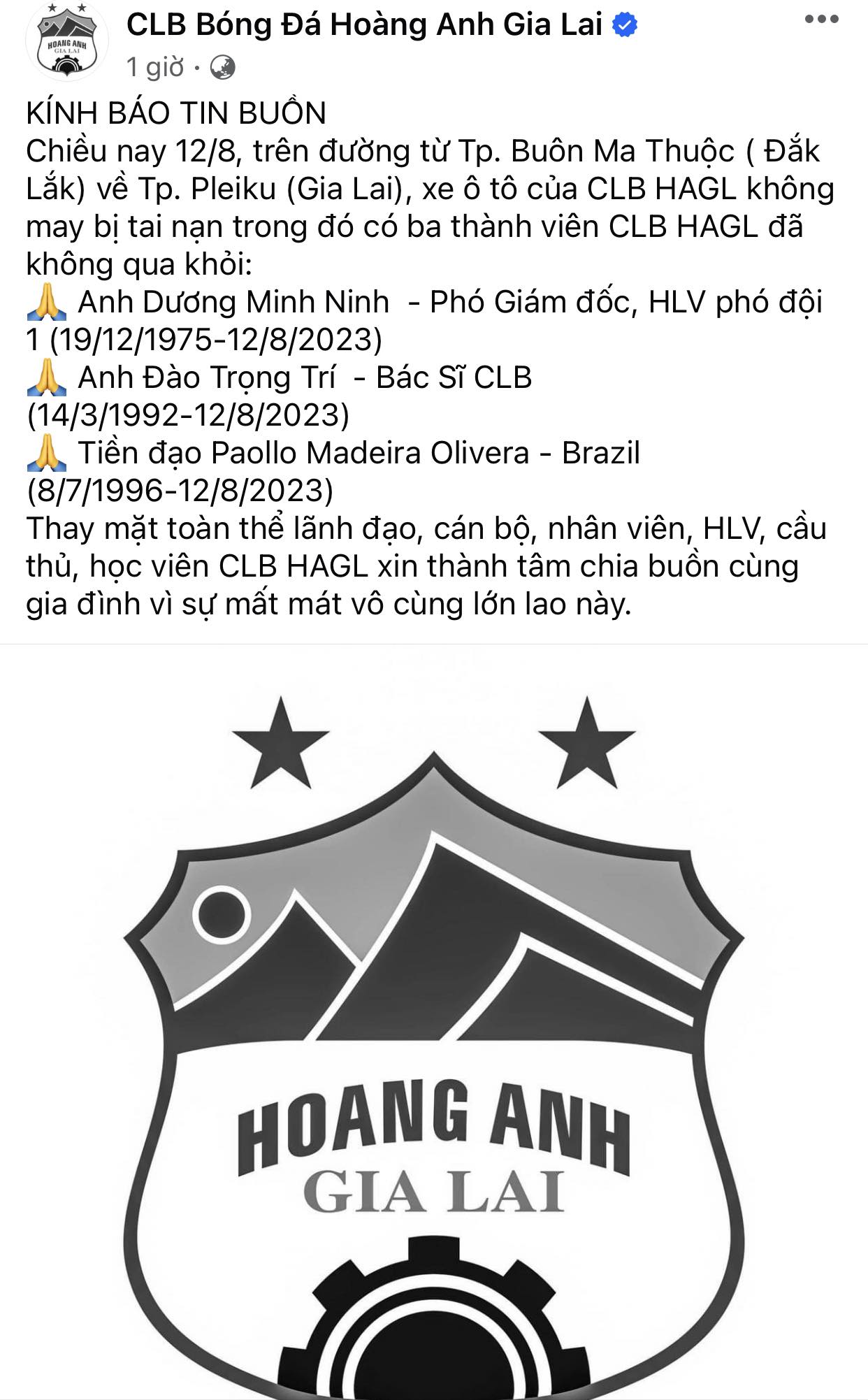 CLB HAGL thông báo tin buồn về 3 thành viên tử nạn - Ảnh 2.