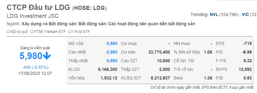 Cổ phiếu LDG giảm kịch sàn sau pha &quot;bán chui&quot; của Chủ tịch Nguyễn Khánh Hưng  - Ảnh 1.