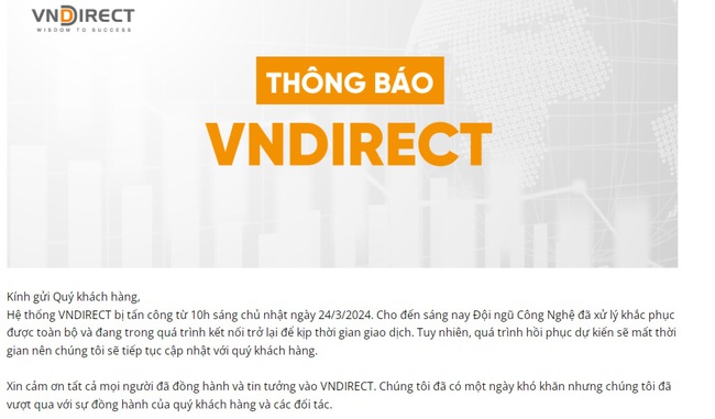 Chứng khoán VNDirect bị "tấn công" từ 10h sáng hôm qua- Ảnh 1.