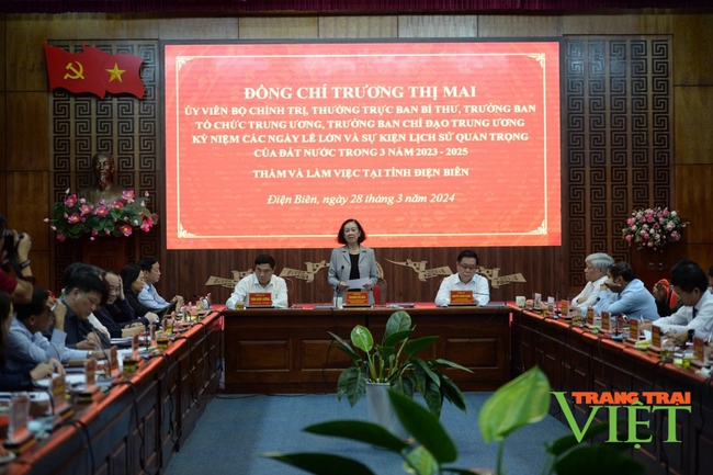 Đồng chí Trương Thị Mai, Thường trực Ban Bí thư làm việc với Ban Thường vụ Tỉnh ủy Điện Biên  - Ảnh 1.