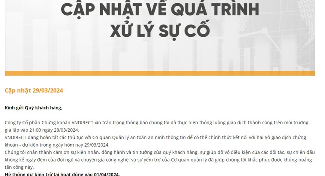 Hệ thống giao dịch của VNDirect dự kiến hoạt động trở lại vào 1/4?- Ảnh 1.