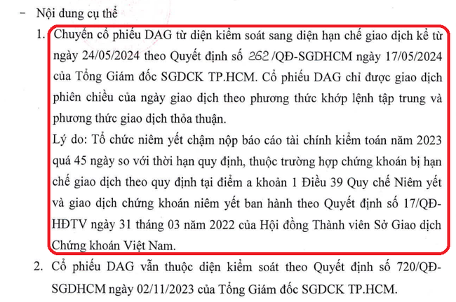 Cổ phiếu Nhựa Đông Á (DAG) nhận 