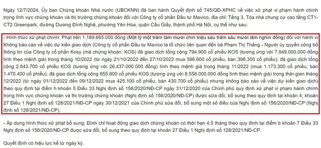 Một tổ chức bị phạt tới 1,2 tỷ đồng, cấm giao dịch gần 5 tháng vì giao dịch "chui" cổ phiếu KOS- Ảnh 1.