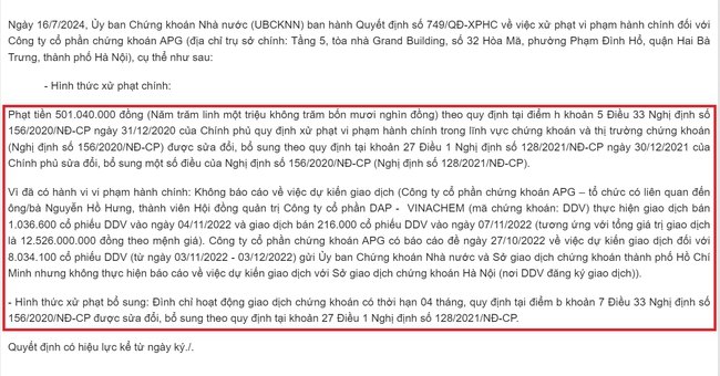 Chứng khoán APG bị xử phạt hơn nửa tỷ, đình chỉ hoạt động 4 tháng vì một cổ phiếu phân bón?- Ảnh 1.