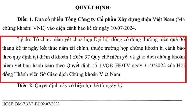 Cổ phiếu VNE của VNECO bị đưa vào diện cảnh báo, vì sao?- Ảnh 1.