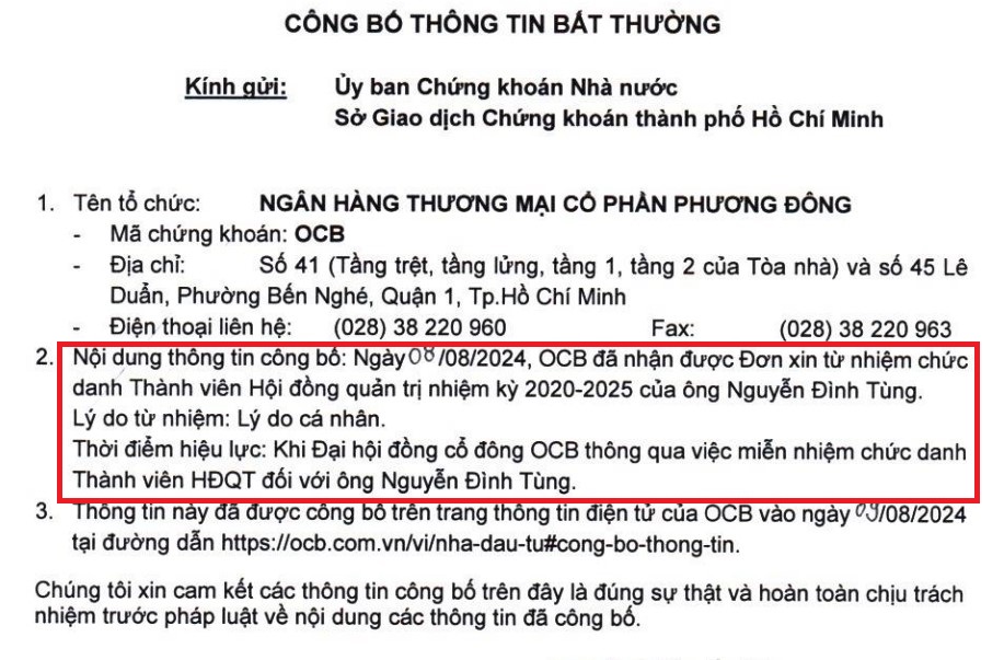 Ông Nguyễn Đình Tùng xin từ nhiệm vị trí thành viên Hội đồng quản trị OCB - Ảnh 2.