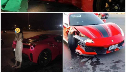 Thực hư hình ảnh cô gái ở ghế lái siêu xe Ferrari 488 trong vụ tai nạn gần sân vận động Mỹ Đình