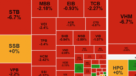 VN-Index 'bốc hơi' 13 điểm, VHM, STB bị bán mạnh, QCG 'đột ngột' tím trần