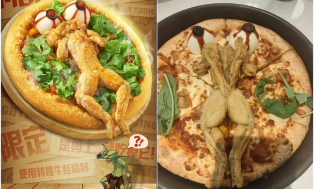 Trung Quốc gây xôn xao với món pizza phủ ếch chiên giòn
