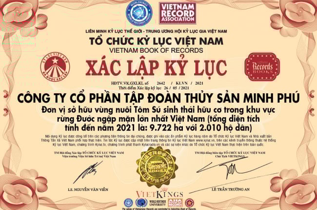 Tập đoàn Thủy sản Minh Phú lập kỷ lục vùng nuôi Tôm sú sinh thái hữu cơ rừng ngập mặn lớn nhất Việt Nam