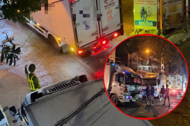 Công an vào cuộc, hết cảnh xe tải đi ngược chiều vào đường cấm, 'thông chốt' Trạm tuần tra tại phường Phúc Xá (Hà Nội)
