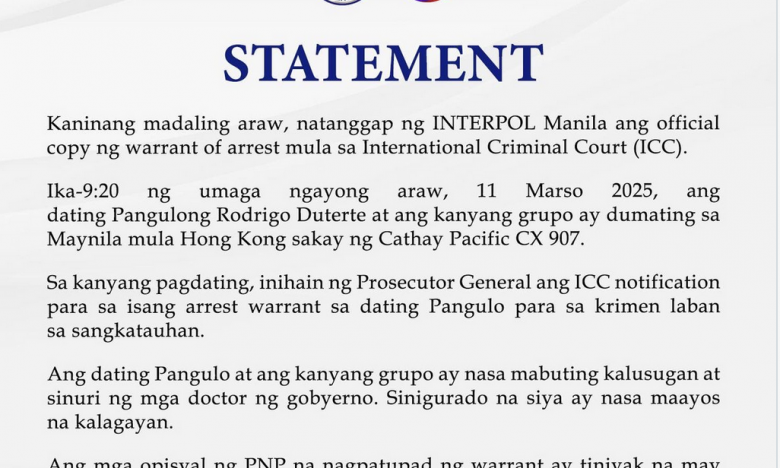 Phủ Tổng thống Philippines lên tiếng sau khi ông Duterte bị bắt theo lệnh ICC
